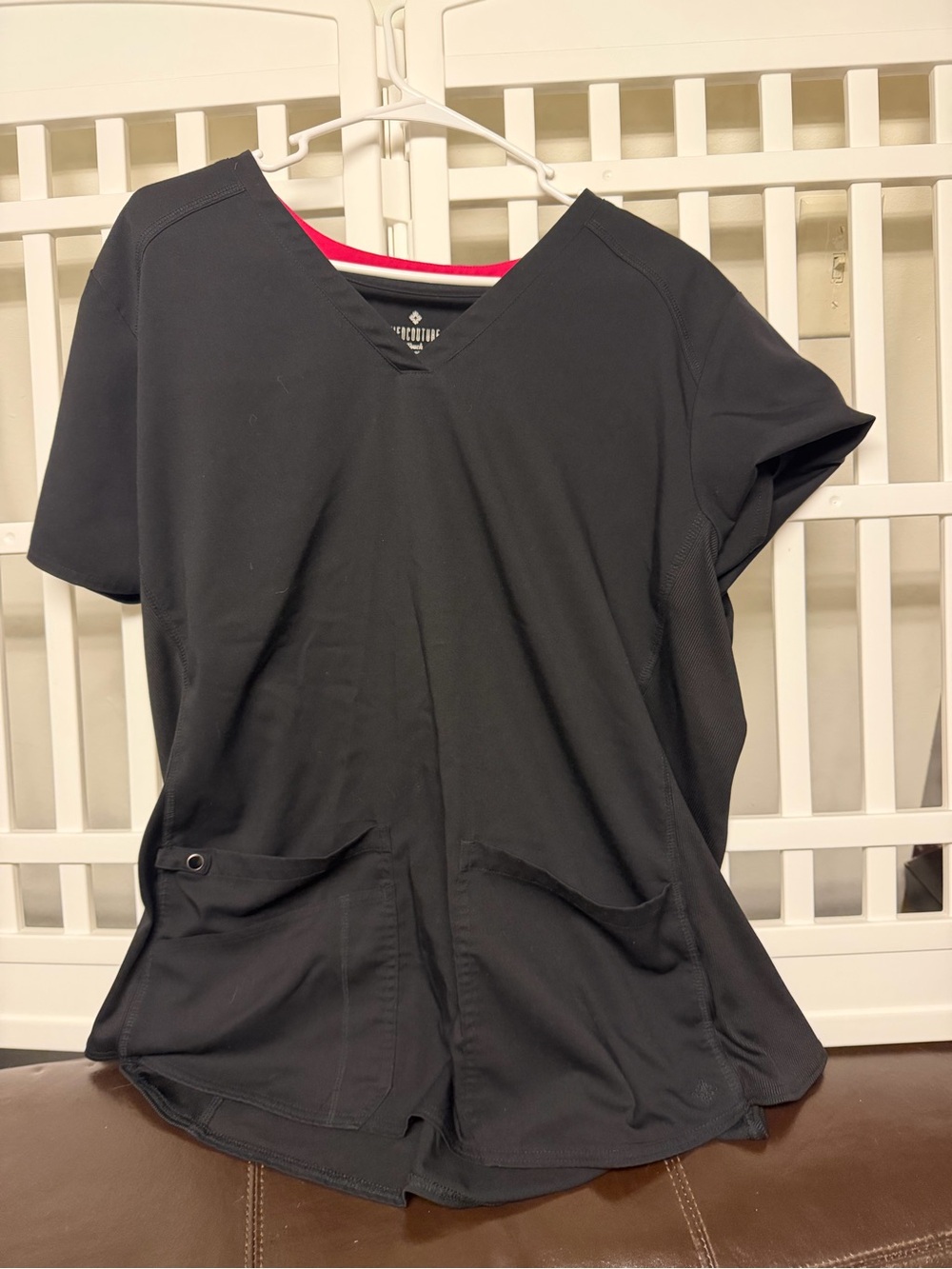 Black V-Neck Women’s Scrub Top with Front Pockets